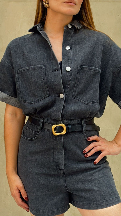 Jumpsuit Denim Short Negro Hyfve