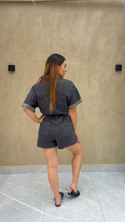 Jumpsuit Denim Short Negro Hyfve