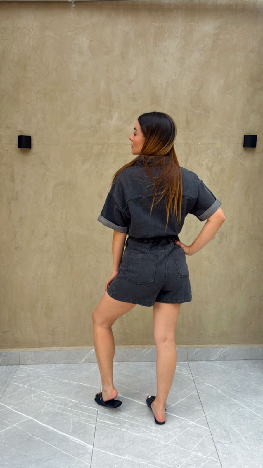 Jumpsuit Denim Short Negro Hyfve