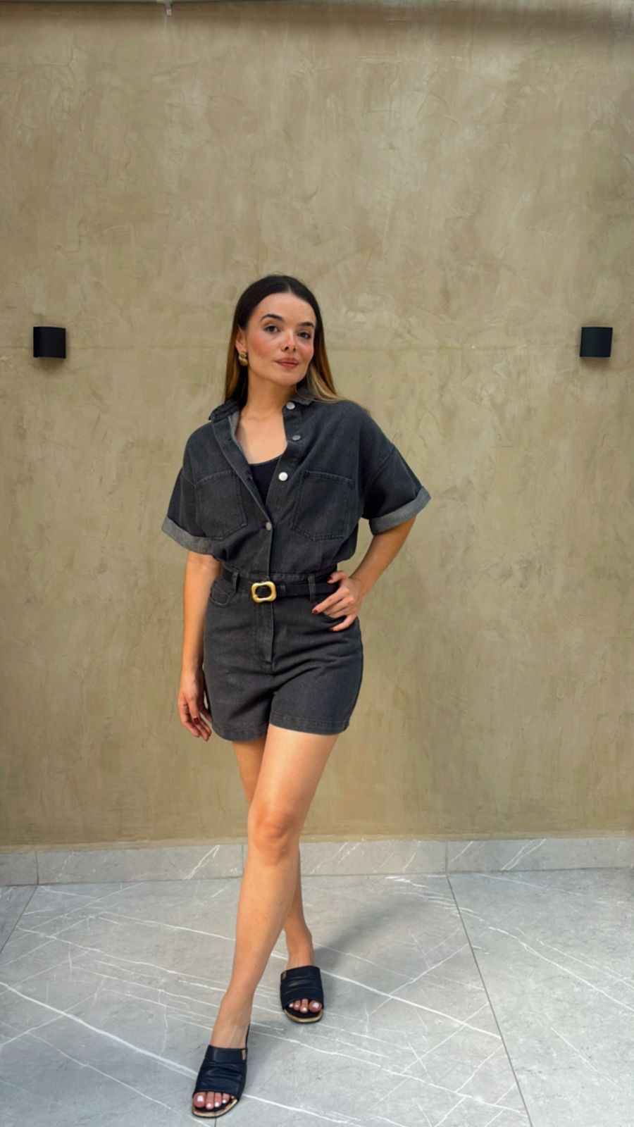 Jumpsuit Denim Short Negro Hyfve