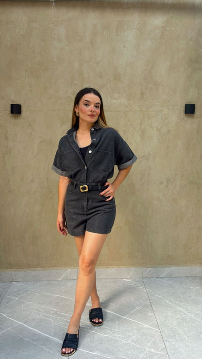 Jumpsuit Denim Short Negro Hyfve