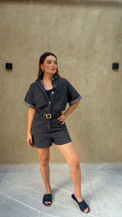 Jumpsuit Denim Short Negro Hyfve